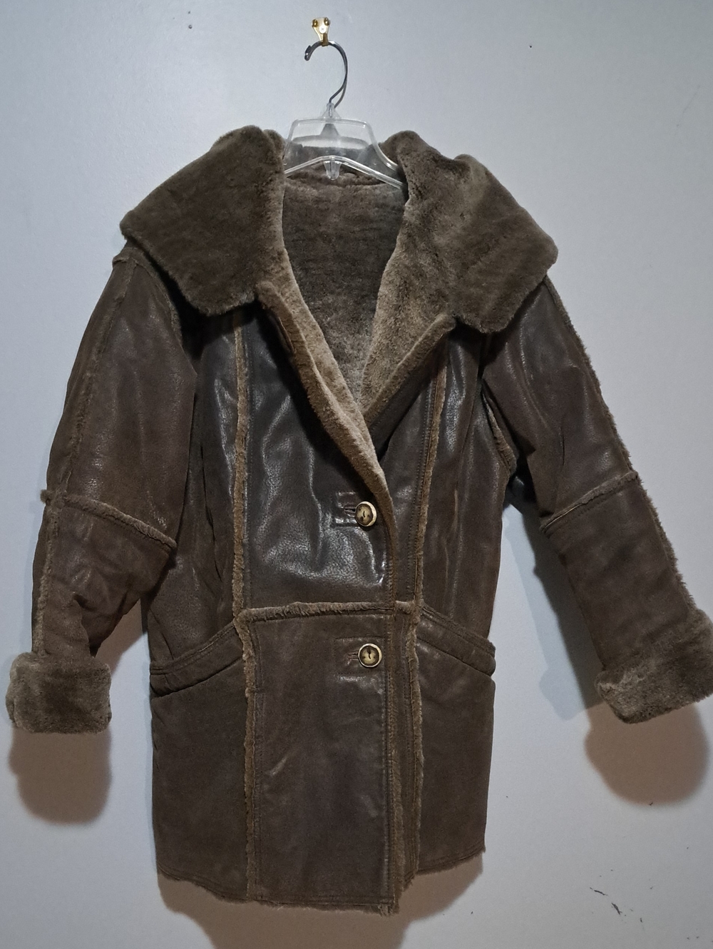 Vintage Women's Brown Shearling-Trim Leather Jacket Boho-Chic. 1970's Penny Lane